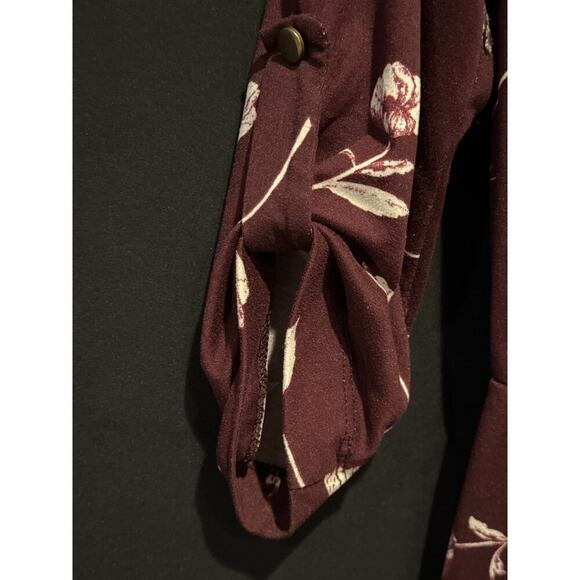 French Grey Burgundy Floral A line dress Sz L - Picture 4 of 6